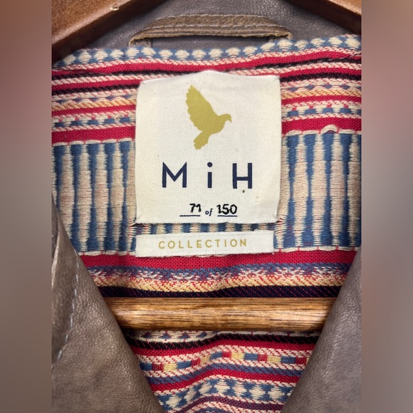 MiH Jeans Biker Jacket Denim Blue Leather Pistol Pocket MC1441LD Size Large - Picture 5 of 7